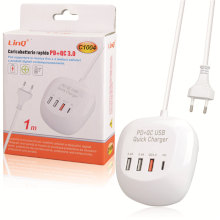 STAZIONE CARICABATTERIA FAST CHARGE 3 USB + 1 TYPE-C PD QC3.0 1M