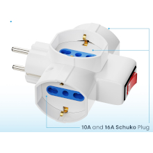 ADATTATORE 3 PRESE SCHUKO 16A + SPINA SCHUKO 16A CON INTERRUTTORE
