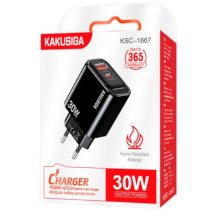 CARICABATTERIA KSC-1667 1 X USB-C PD 30W + 1 X USB-A QC3.0 NERO