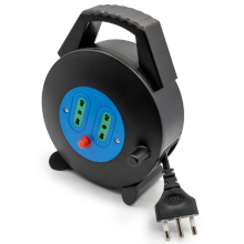 PROLUNGA CON AVVOLGICAVO DA 5M CON 2 PRESE 10/16 A 2P+T BIPASSO