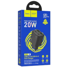 CARICABATTERIA HOCO N55 2 X USB-C + 2 X USB-A QC3.0 PD 3A 20W NERO