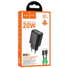 CARICABATTERIA USB-C HOCO N60 + CAVO USB-C UBS-C QC PD 20W NERO