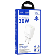 CARICABATTERIA USB-A + USB-C HOCO N63 PD QC 30W BIANCO